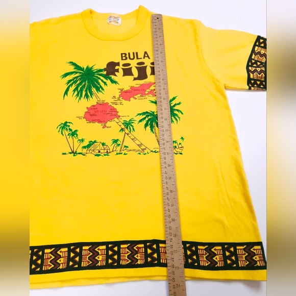 Bula Fuji Bright Yellow Vintage Cotton Graphic T Shirt Mc.Poly Size 42 - Picture 4 of 11